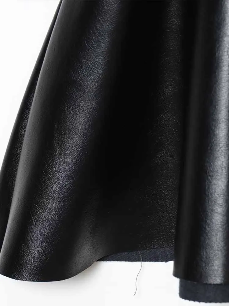 Estilo europeu e americano inverno nova moda roupas femininas elegante fino ajuste de couro falso em camadas decoração vestido curto