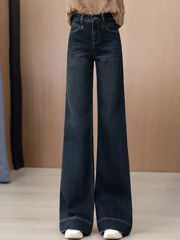 

Джинсы с широкими штанинами в стиле ретро, женские свободные брюки с длинными ногами, весна-осень-зима, новые брюки Sle Slim Pear Body ape, повседневные высокие ...