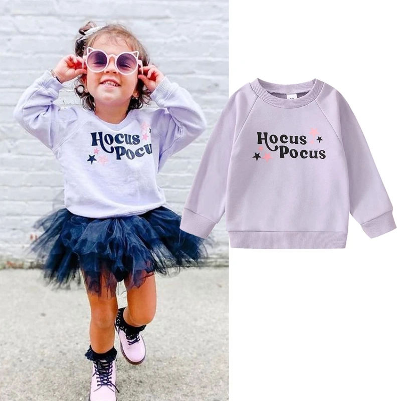 

2022-09-29 Lioraitiin 0-4Years Toddler Girls Sweatshirt Letter Star Print Long Sleeve Crew Neck Design Breathable Halloween Tops