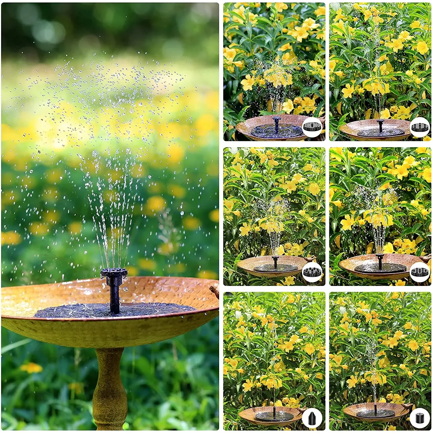 2.5W Solar Bird Bath Fountain, Solar Fountain Pump for Bird Bath with 6 Nozzles, Solar Powered Water Fountain for Garde