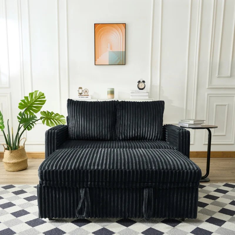 أريكة سرير مبطنة مقاس 53 بوصة مع وظيفة شحن USB، وأريكة قابلة للسحب، والقماش عبارة عن قماش قصير، ومسند ظهر كرسي مع #2