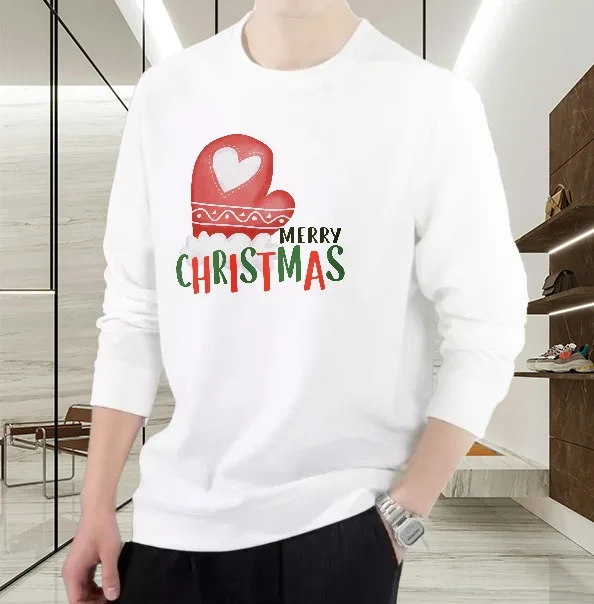 

T shirt men autumn Comfortable Men's clothing High Street Long sleeves Graphic tee Merry Christmas High quality jerseys Printed