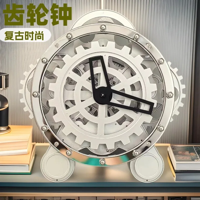 Living Room  European-style Desk  Double-leg Gear Rotating  Creative Clock Clock Stainless Steel Decorative Watch