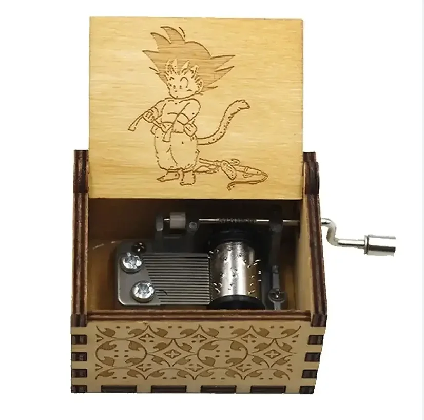 AUF LAGER Hotsale!! Antik geschnitzte Handkurbel aus Holz, einteilige Spieluhr, Dragon Ball-Figur, Weihnachts- und Geburtstagsgeschenk