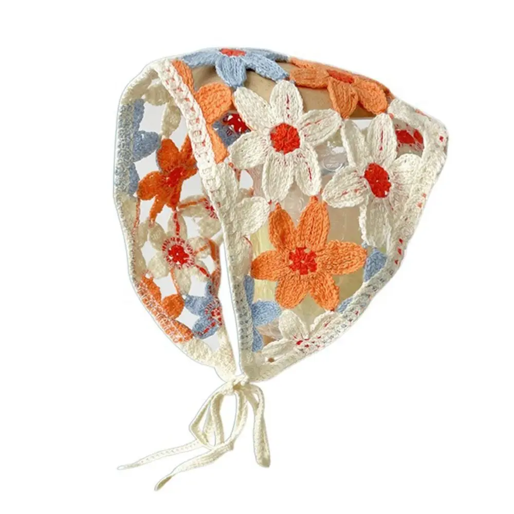 

Multicolor Knitting Flower Headband Little Daisy Pastoral Style Triangular Turban Scarf Photo Props Hair Accessories Hair Band