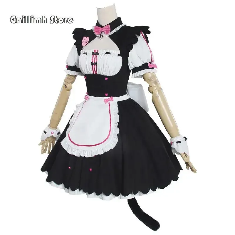 Disfraz de Cosplay de vainilla en Stock, vestido de sirvienta, traje de sirvienta NEKOPARA Chocola Vanilla OVA, uniforme de juego de sirvienta, gato Neko, chica y mujer