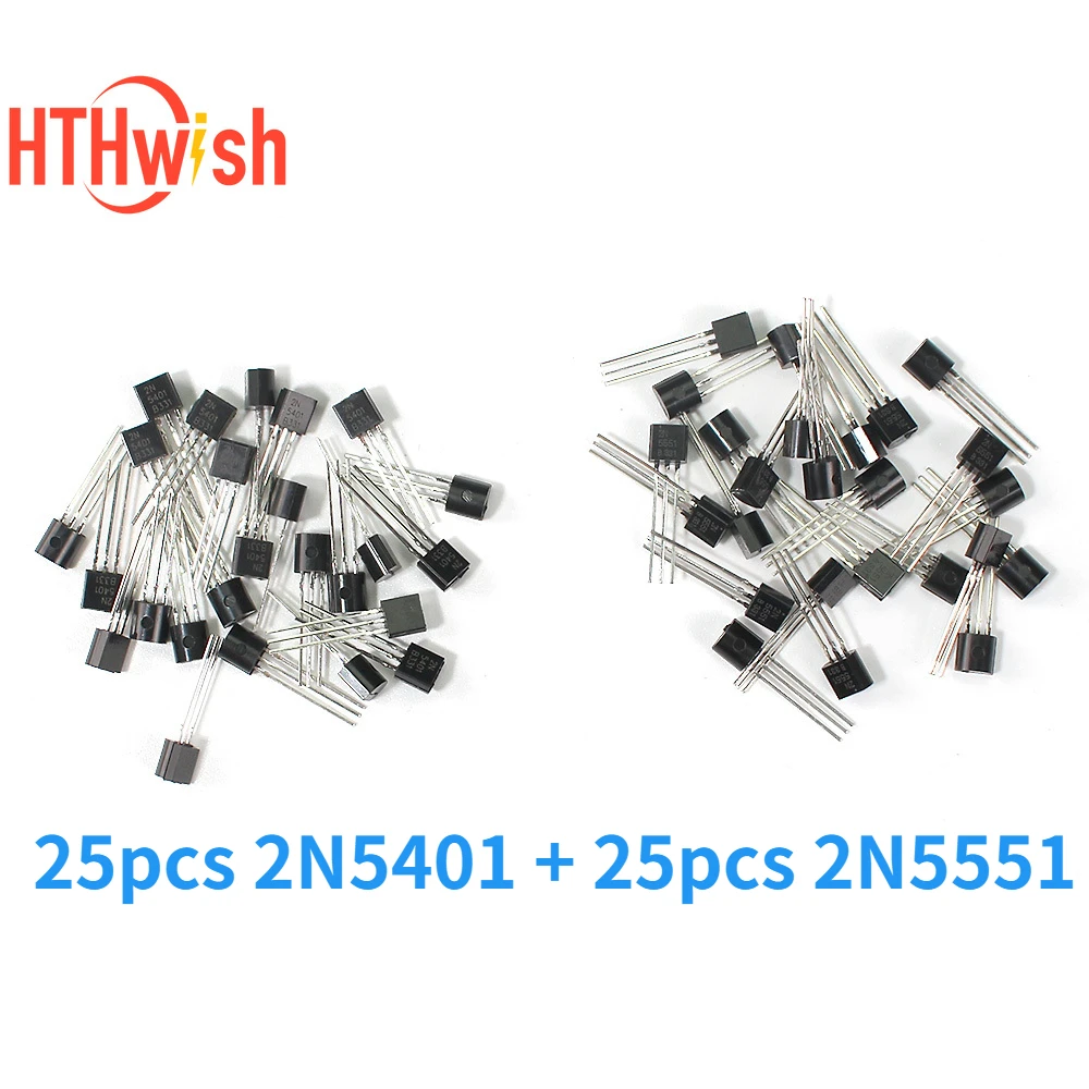 50pcs/lot  2N5551+2N5401 NPN Transistor Set TO-92 Switching Transistors Electronic Components Kit