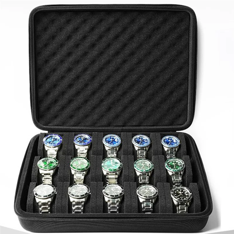 A37T-Watch Carry Box Holder 15 Slots Hard Shell Storage Organizer Case, Display Cabinet.