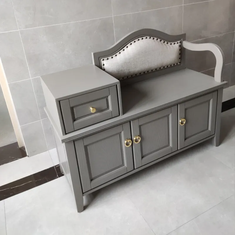 Solid wood shoe changing stool  home entrance can sit shoe stool American shoe cabinet stool multi-functional storag