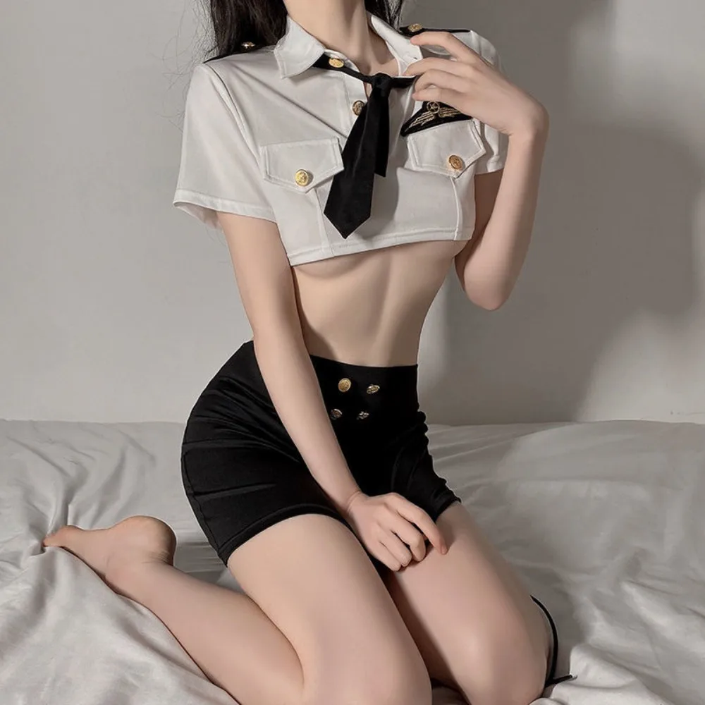 Комплект нижнего белья стюардессы в западном стиле - прозрачное боди с вырезами, праздничная одежда для ночного клуба, костюм для ролевых игр