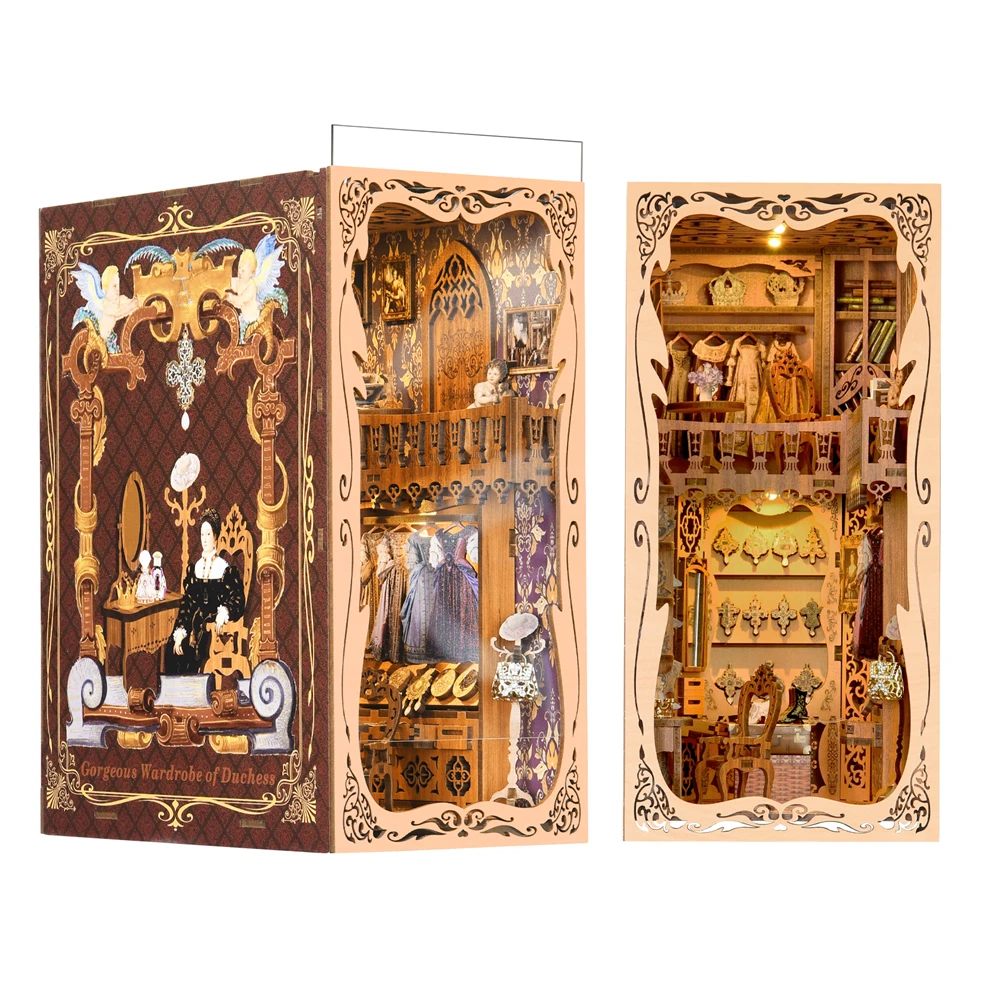 Buch Nook Kit DIY Puppenhaus Bücherregal Bücherregal Einsatz 3D Holz Puzzle Buchstütze für Buch Zimmer Dekor Miniatur Modell Haus Licht