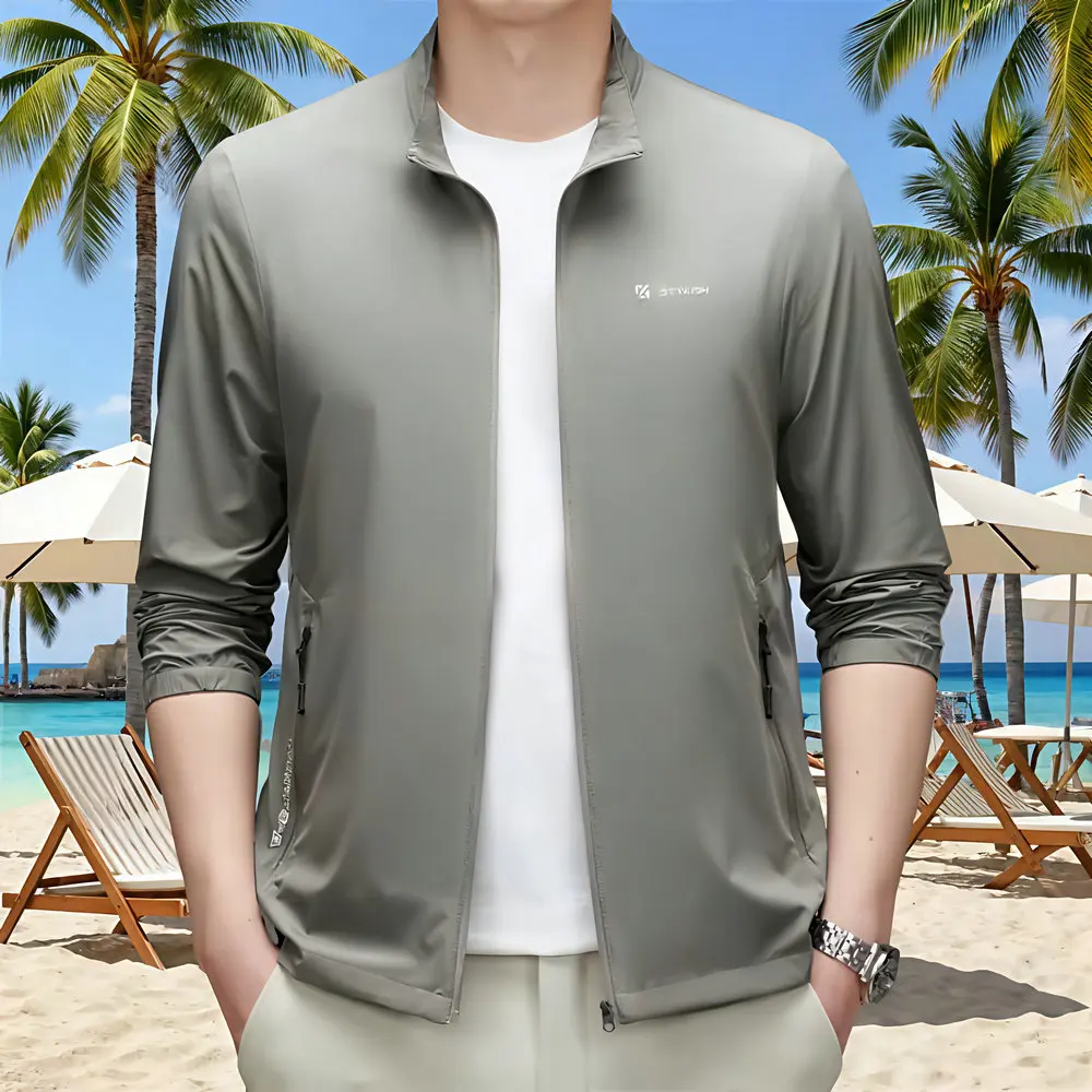 

Summer Multi-Functional Men's Travel-Ready Sunshade Jacket Navy Gray Sun Protection Lightweight Breathable Coat Male Attir