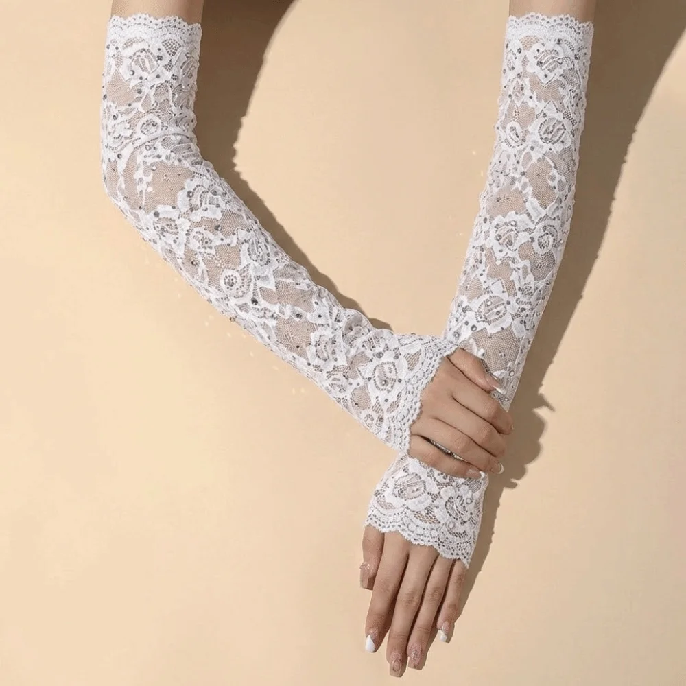 

1 пара ретро-перчаток с длинными кружевными вставками, блестящие ажурные сетчатые перчатки, эластичные переливающиеся перчатки без пальцев для женщин