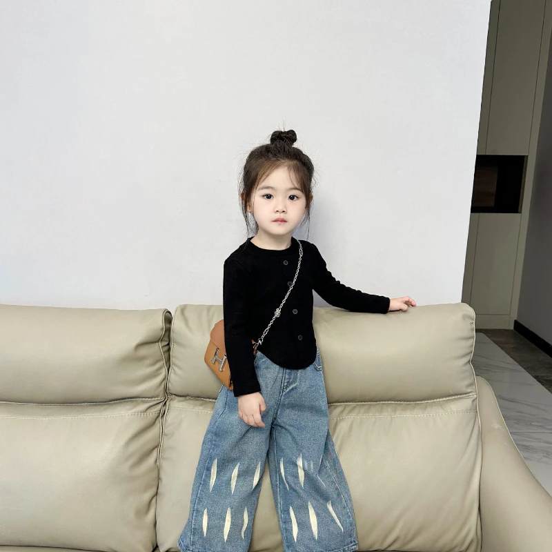 

Girl Jeans 2024 Korean Style Autumn New Western Bottoming Shirt Trendy Cool