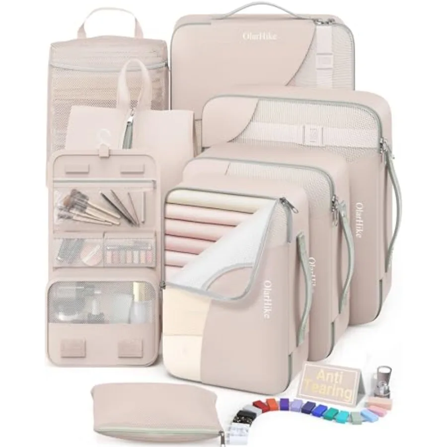 

Набор из 8 упаковочных кубов для путешествий, подарки для женщин и мам, органайзер для чемодана с защитой от разрывов, с подвесной сумкой для обуви и косметичкой V