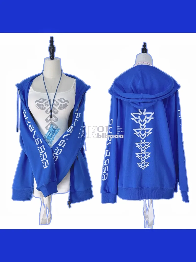 Japanese Long-sleeved Zipper Hoodies Blue Mechanical Spine Print Large Hooded Loose Spring Autumn Thin Sweatshirt Jacket Clothes