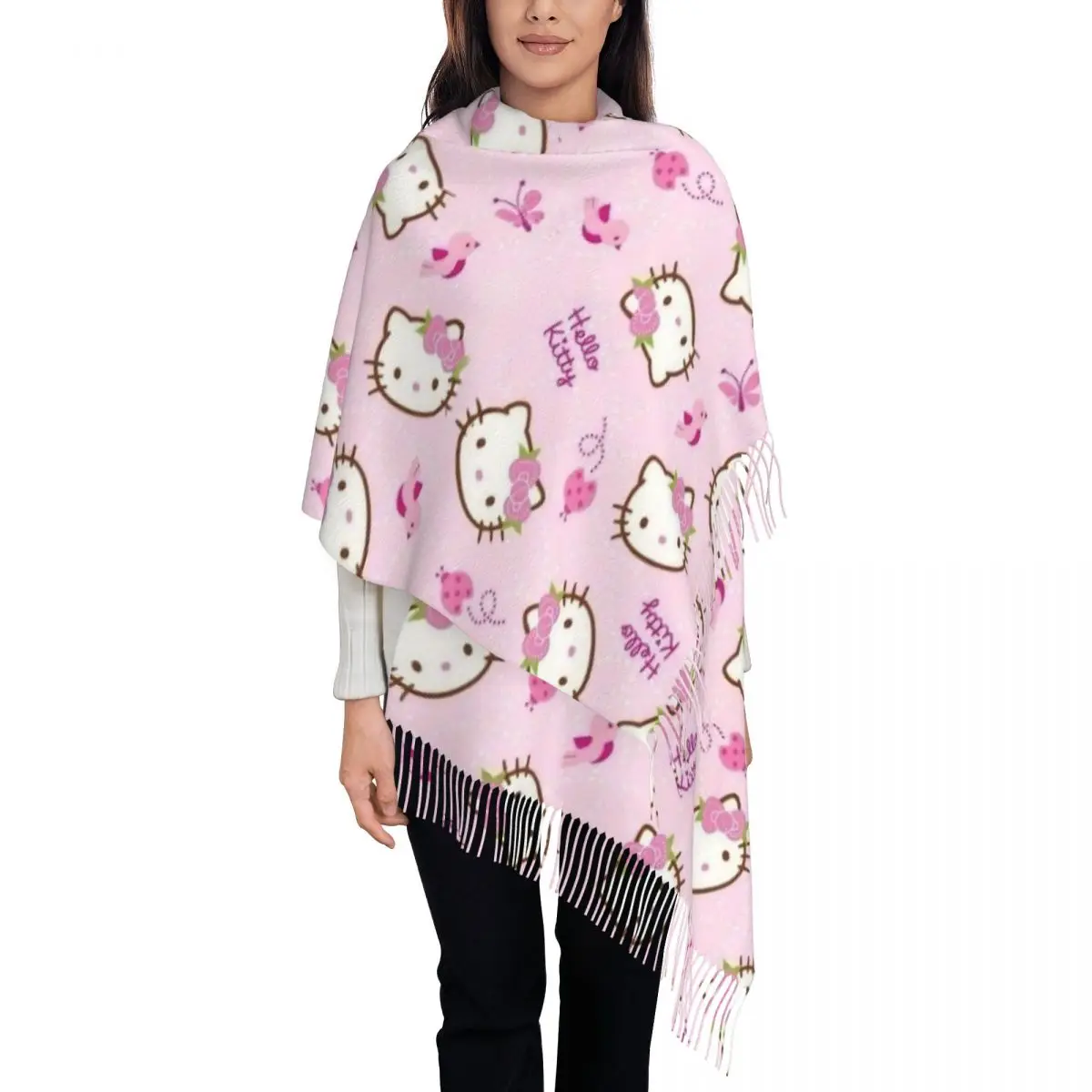 

Cute Hello Kitty Cartoon Shawls Wraps for Women Winter Warm Large Soft Scarf Neckerchief Shawl Scarves