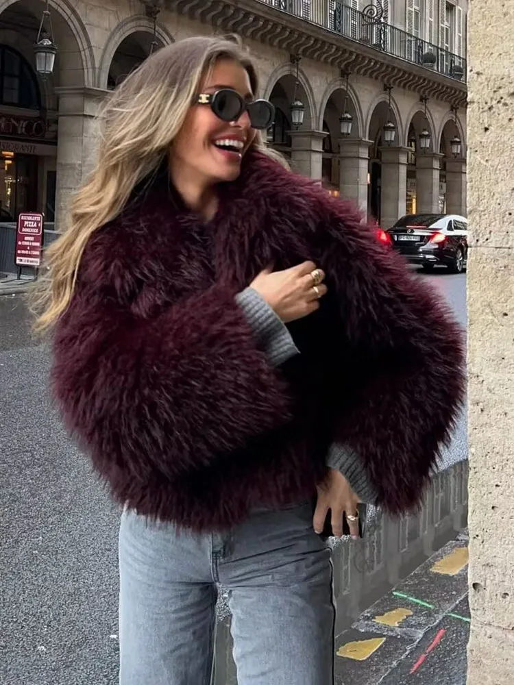 Vintage Women Faux Fur Coat Winter for Women Turndown Collar Thick Warm Fur Outerwear Ladies Casual Slim Long Sleeve Coats Chic