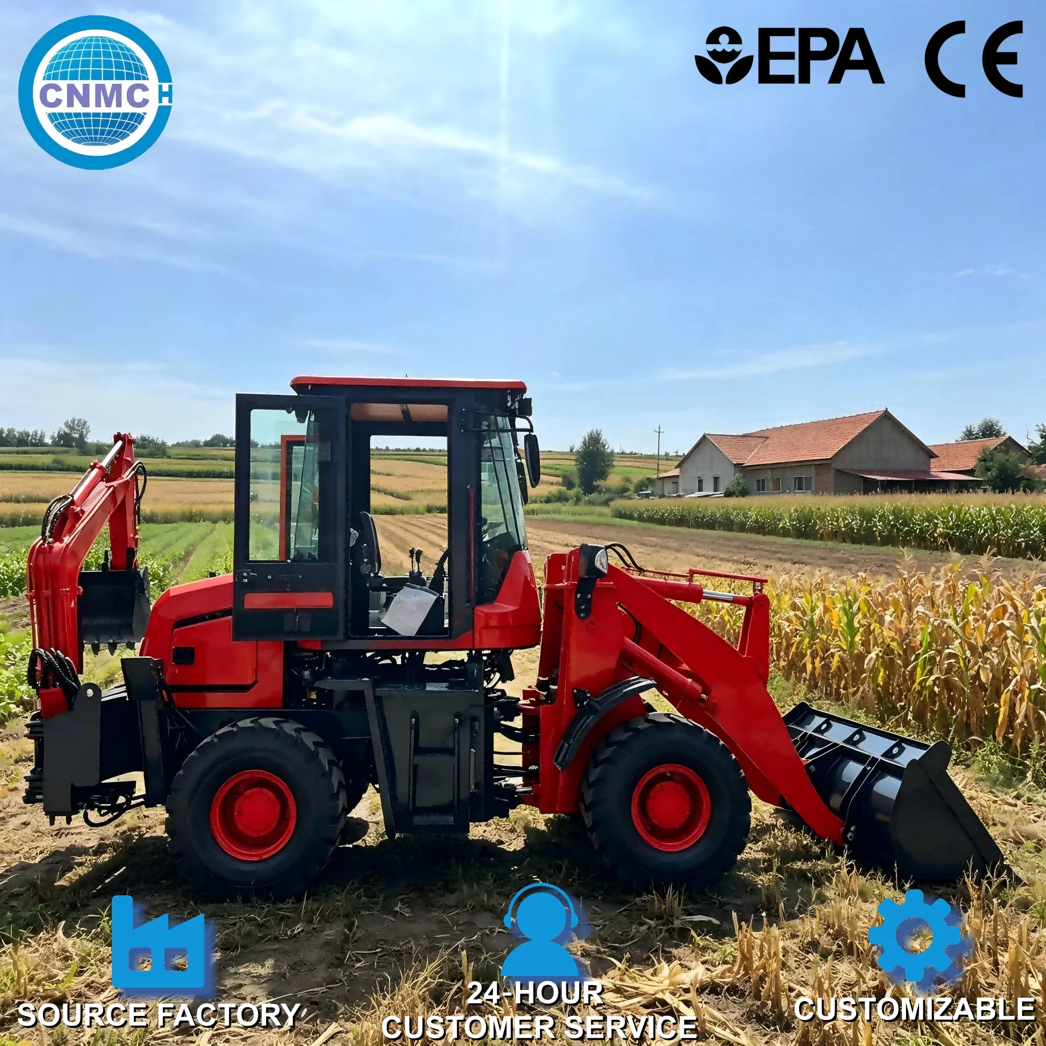 CN10-80 H-frame leg Wheel Excavator Loader 6 Ton Backhoe Excavator Digger Two-End Operation EPA CE Certified Garden Farm Use