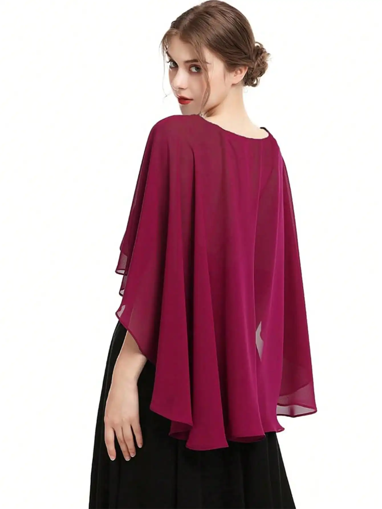 Kurzer, leichter Überwurf aus transparentem Chiffon, locker geschnitten, ideal als Abendkleid-Accessoire. – Detail 10