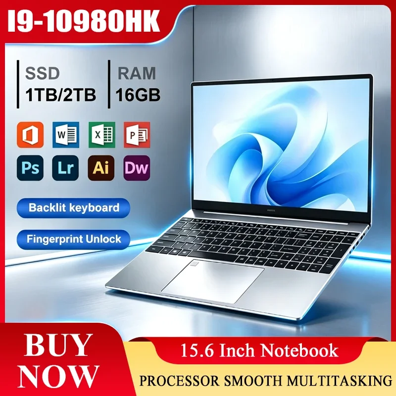 New 15.6' Laptop Intel Core i9-10980HK 32GB 2TB Gaming PC Ultra Slim Office Study Computer PC Windows 11 Pro 1920*1080