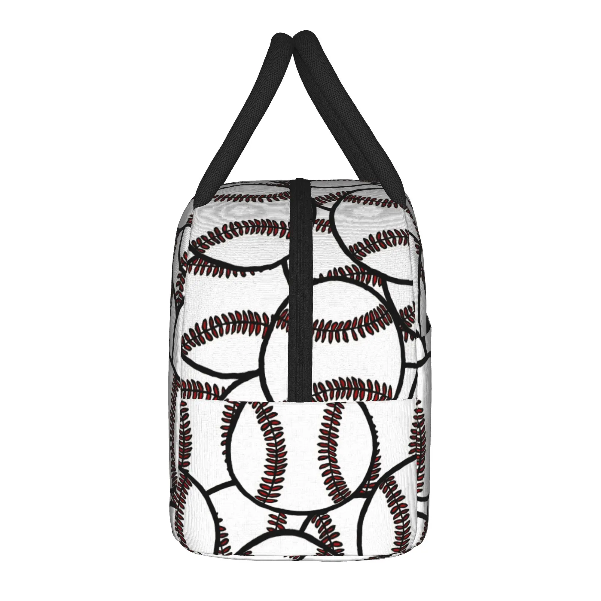 Red Stitching Baseball Insulated Lunch Bags Large  Reusable Thermal Bag Tote Lunch Box Beach  Outdoor Food Storage Bags