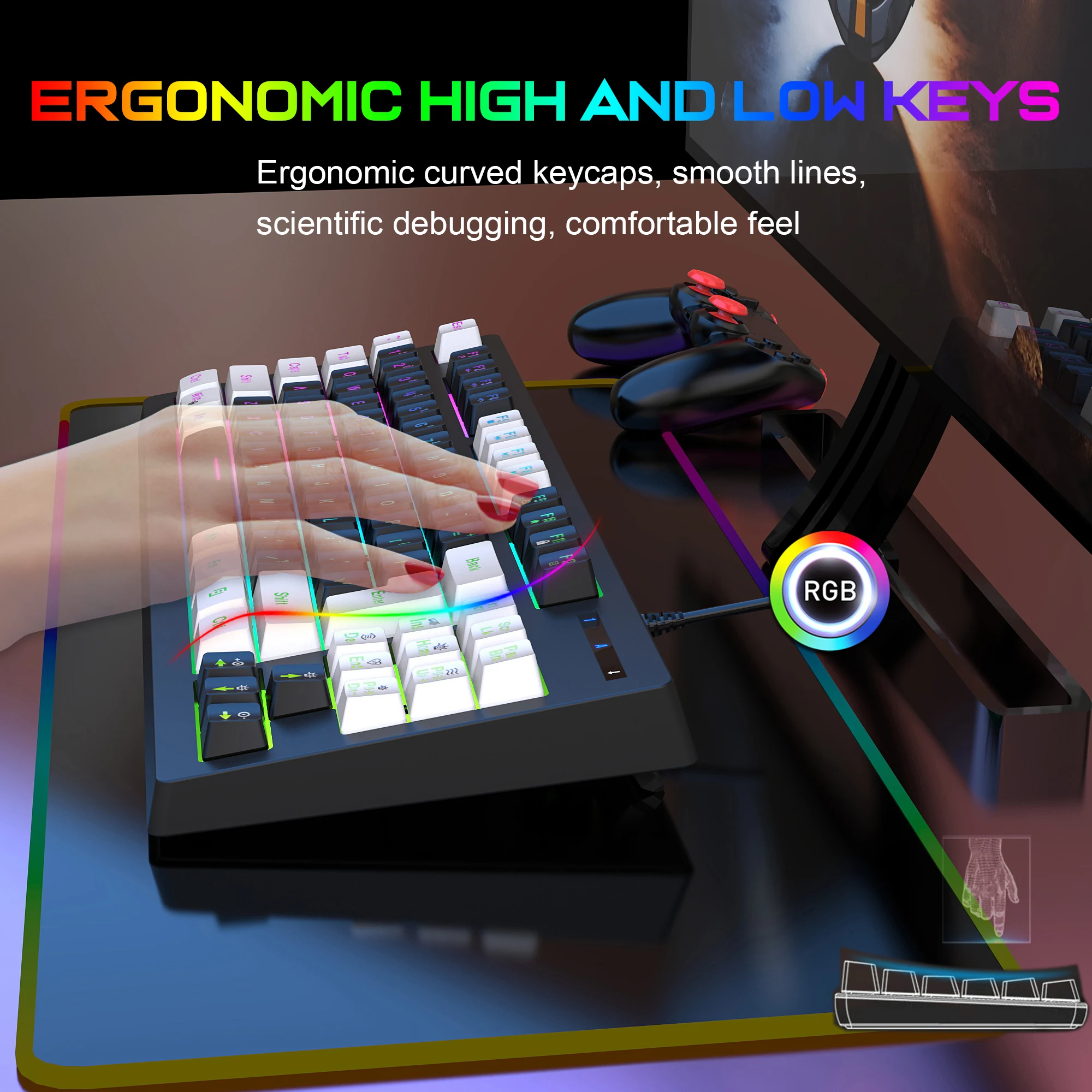 السلكية المزدوج اللون حقن صب لوحة المفاتيح ، 87 مفاتيح ، رغب الخلفية ، الألعاب ، وظائف الوسائط المتعددة ، الكمبيوتر ، الكمبيوتر المحمول ، ألعاب #5