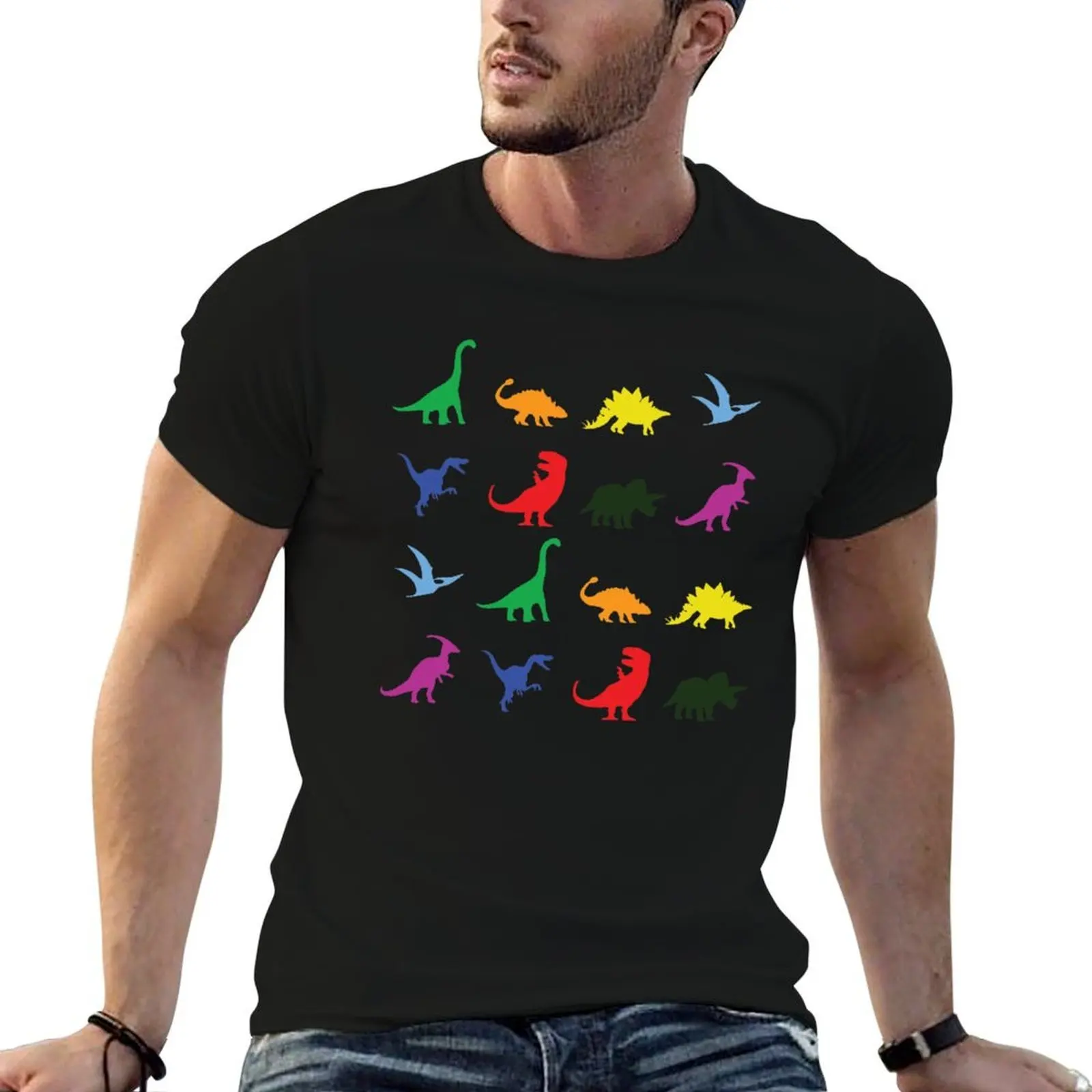 

Fun Dinosaur Pattern (Black Background) T-Shirt essential t shirt t shirts for man cotton t shirt man luxury T-shirt
