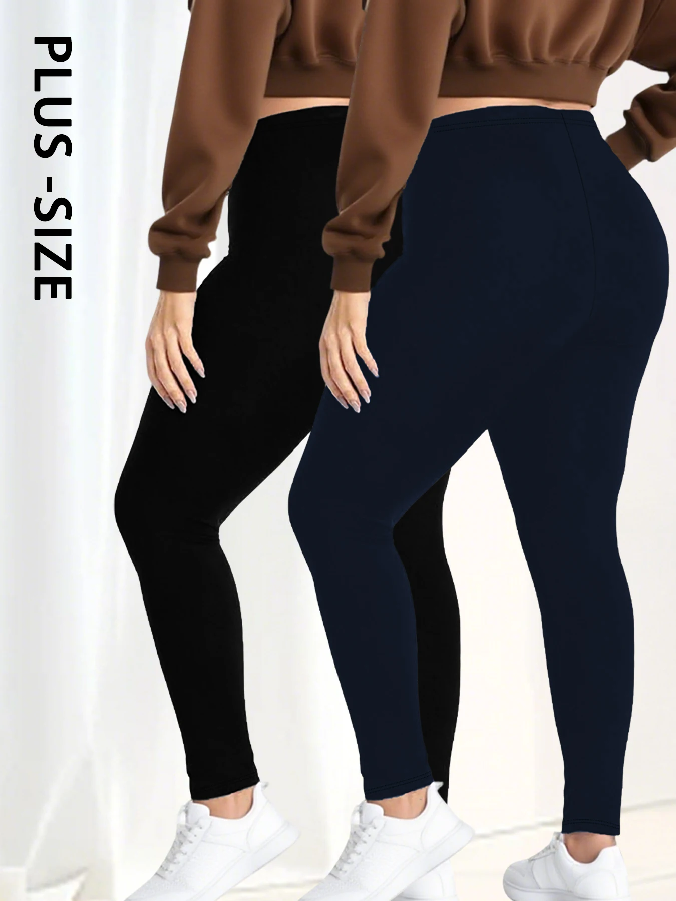

2 pack Plus size Women'S Super Soft Leggings,High Stretchy No See Through Pants，for Casual Attire, All-Season
