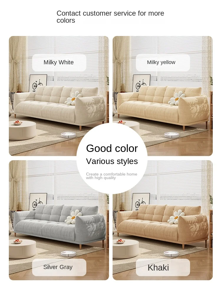 YY Simple Modern Cream Style Fabric Sofa Living Room Solid Wood Sofa