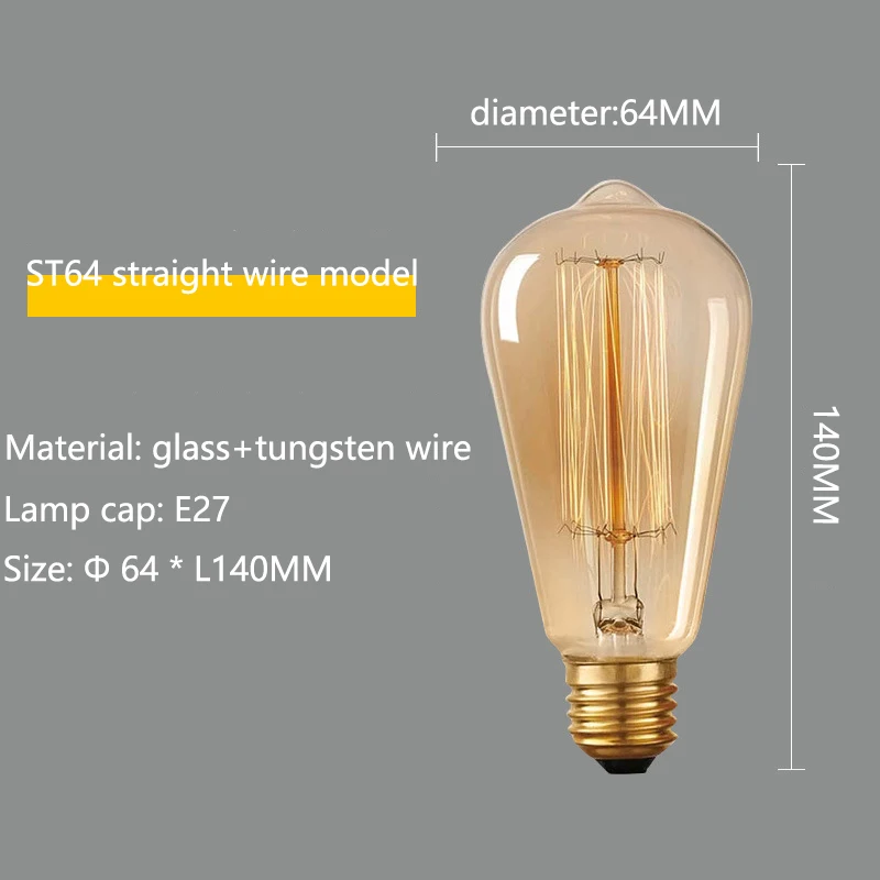 레트로 에디슨 전구, 빈티지 앰플, 백열 나선형 램프, E27, 220V, 40W, A60, ST64, G80 필라멘트
