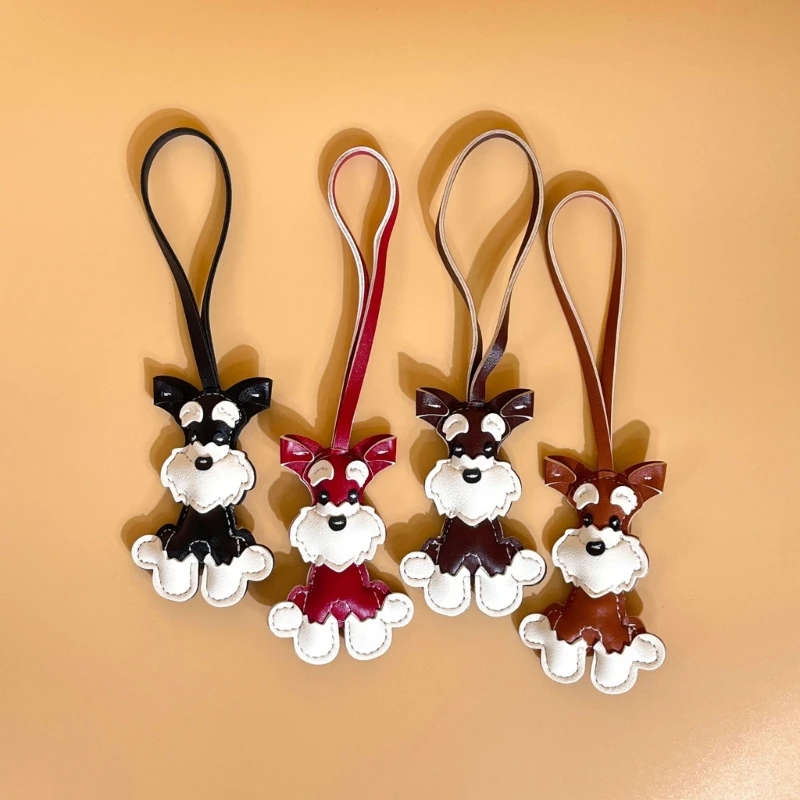 Multipurpose Schnauzer Dog Keychain Charm Pendant Craft With Sturdy PU Leather Materials for Long Time Use Outfits Y08E