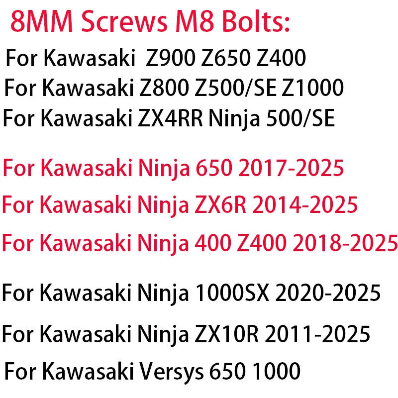 For Kawasaki Z Ninja ZX6R 250SL 250 300 400 650 1000SX Z900 Z750 Z400 Z800 Z650 Motorcycle M8 Swingarm Spool Stands Screw Slider