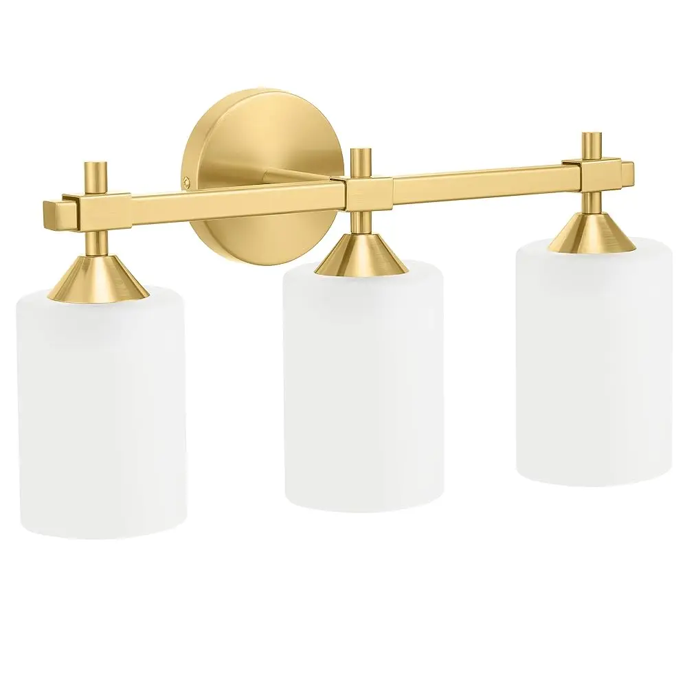 

Brushed Gold 3-Light Vanity Lights, Farmhouse Bathroom Vanity Lamps With Frosted Glass Shade, Modern Wall Sconces For Bedroom,