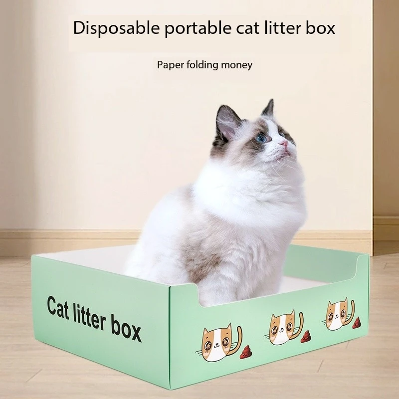 Caja de arena desechable para gatos, bandejas de papel flotables, caja de cartón ligera, revestimiento impermeable, inodoro seguro y cómodo para mascotas