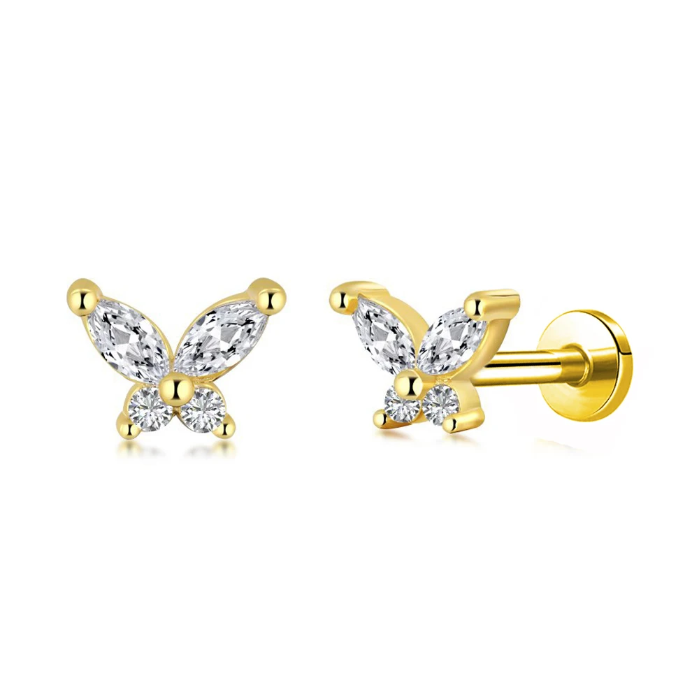 Butterfly Labret Piercing Forward Helix CZ Earring 100% 316L Stainlesss Steel Internally Threaded Tragus Stud Body Jewelry image 2