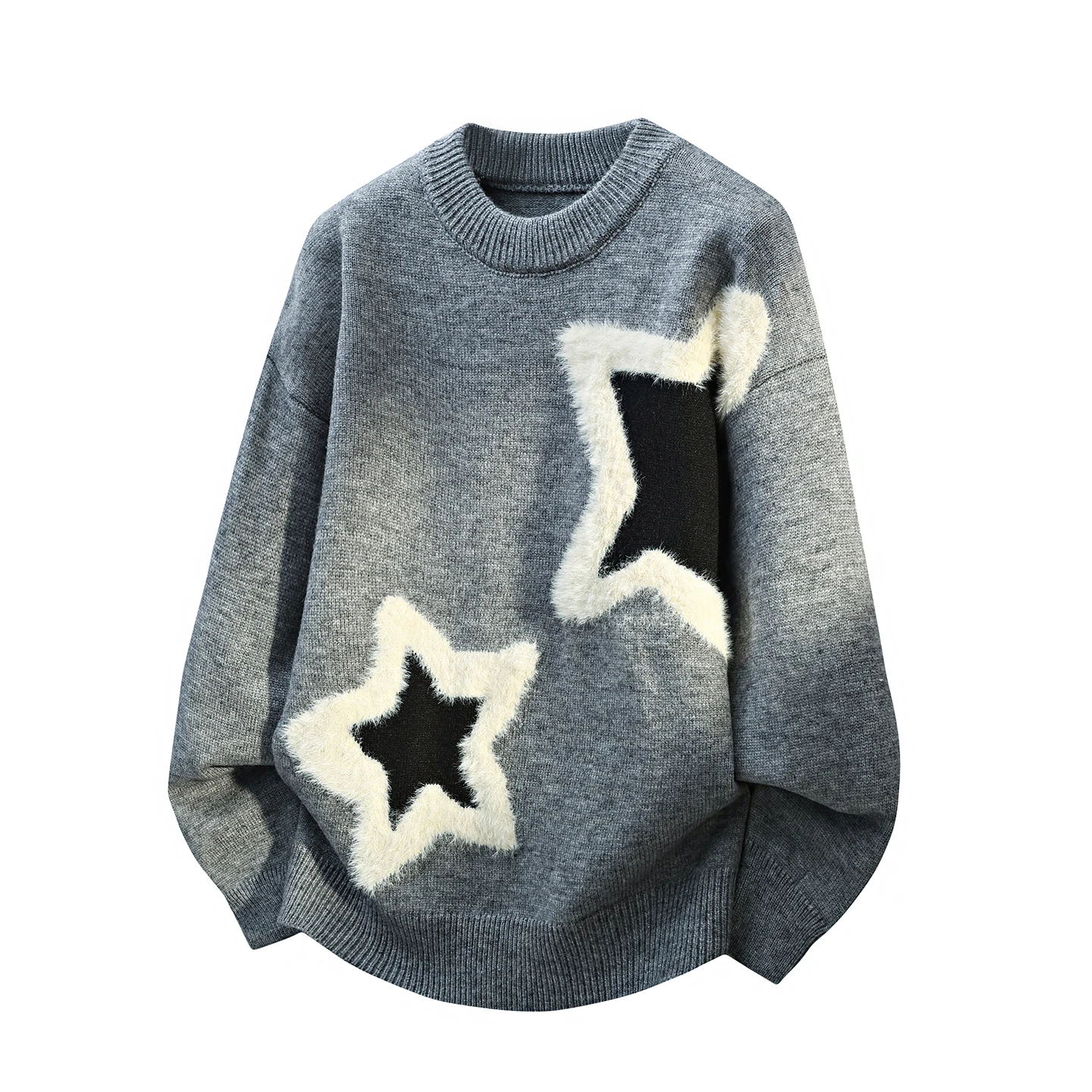 

Мужской утепленный свитер с узором в виде звезд, круглый вырез, свободный крой, вязаный, зимний, модный, повседневный, с длинными рукавами, базовый, качественный, шерстяной.