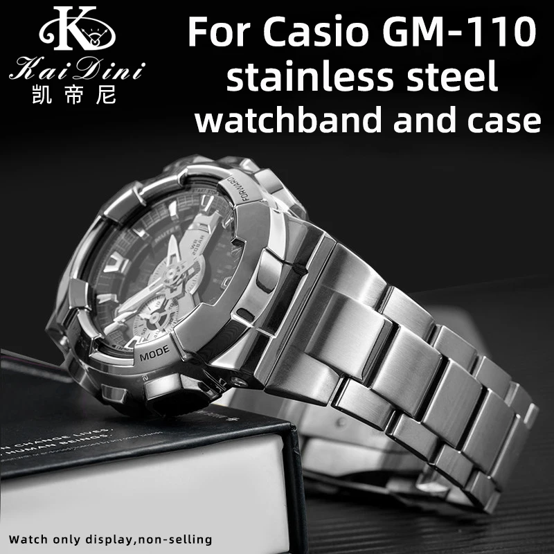 gm-110-stainless-steel-watchband-and-case-for-casio-g-shock-gm110-metal-strap-fashionable-steel-bezel-waterproof-men's-wristband