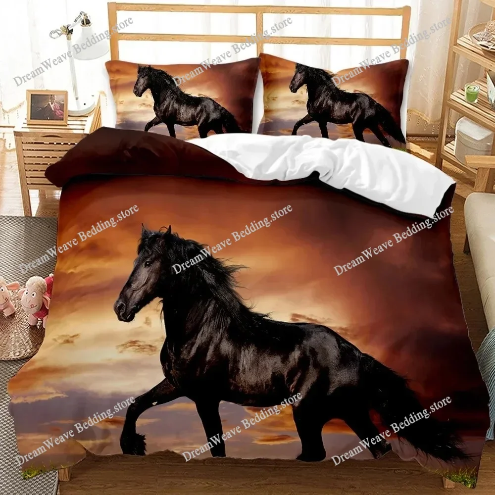 

Horses HD Print Polyester Bedding Sets，Boys or Adults for Beds Quilt Cover Pillowcase Bedding Set，Teens King Size Bedding Set