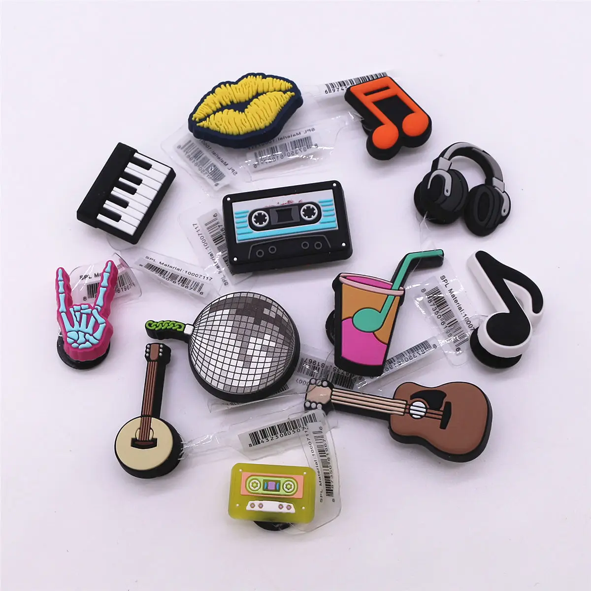 1pcs Original Music Style PVC Shoe Charms Designer Upper Buckle Accessories Piano Guitar Headphone Tapes Note Shapes Clog Clips