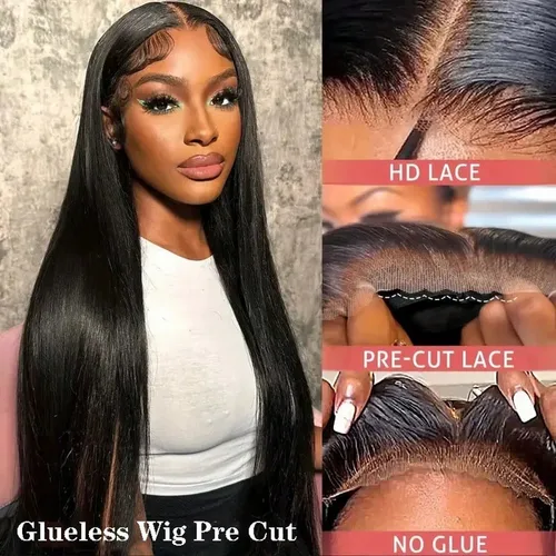 Imagen 2 del producto Peluca de Cabello Humano Liso de 40 Pulgadas 5x5 sin Pegamento, Pelucas con Cierre 4x4, Cabello Humano Pre-arrancado y Pre-cortado, Pelucas de Cabello Humano con Encaje Transparente