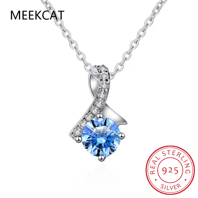 3.1ct Natural Blue Topaz 925 Sterling Silver Fish Tail Pendant Necklace for Woman Gemstone Statement Jewelry 45cm Chain