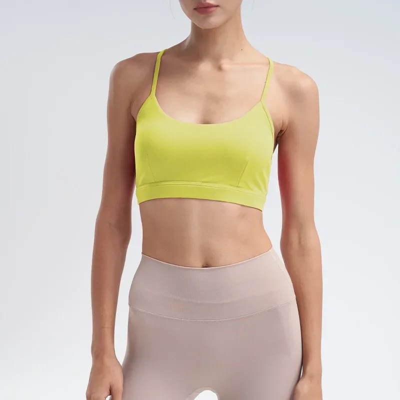 Nieuwe Zomer Dames Verstelbare Nude Sport Tank Top Met Borstkussen Sport Yoga Top