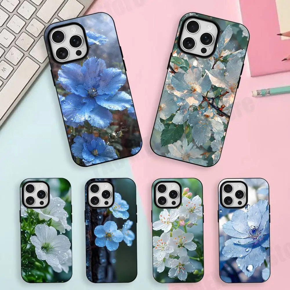 

Raindrop Flowers Matte Silicone Soft Case For iPhone 17,17E,16,16E,15,14,13,12,11 Pro Max For Magnetic Shell Frosted Cover