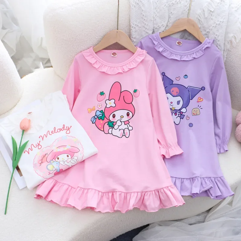 Vestido de manga comprida Kuromi infantil, Kuromi, Cinnamoroll, Sanrio, Fofos, Minha melodia príncipes, Pijama, Saia, Presentes de meninas, Fofos, Kawaii, 2024