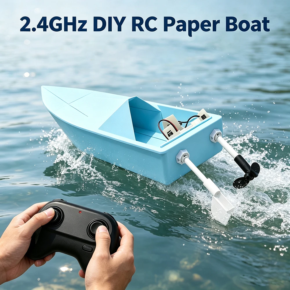 2.4G RC Paper Boat Power Kit DIY Remote Control Dual Propulsion Electric Boat Model STEM Assembly Toy Outdoor Water Play Gift