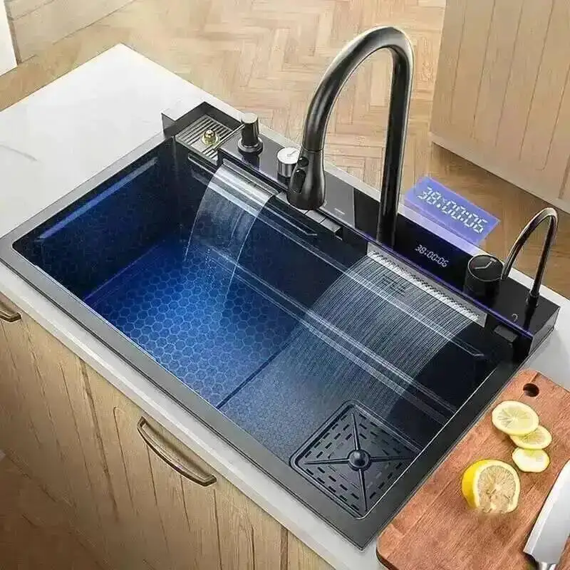 

Sinks Creative Kitchen Modern Smart for Apartments Metal Multi-functional Sinks Luxury Household Kitchen Sinks for Rental Houses