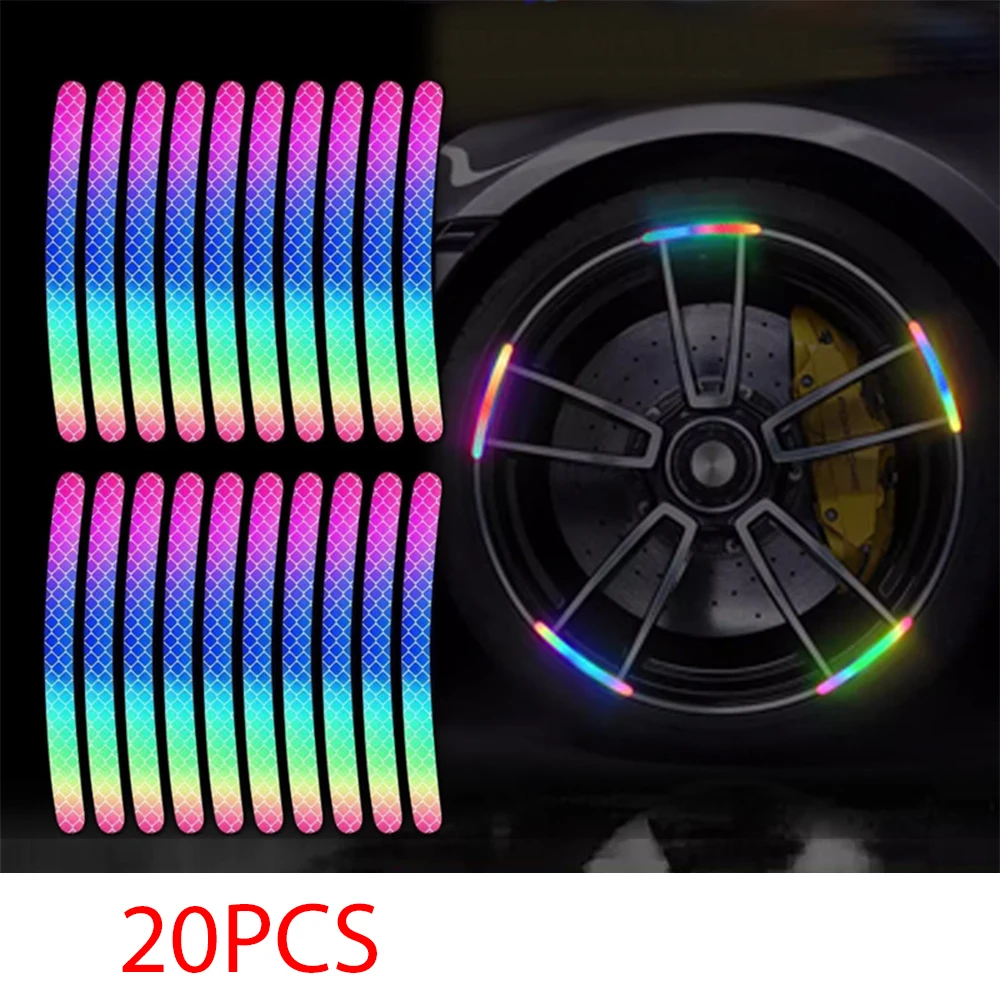 

20PCS Motorcycle Wheel Luminous Stickers Reflective Stickers Luminous Fluorescent Color Wheel Decoration Car Night Stickers