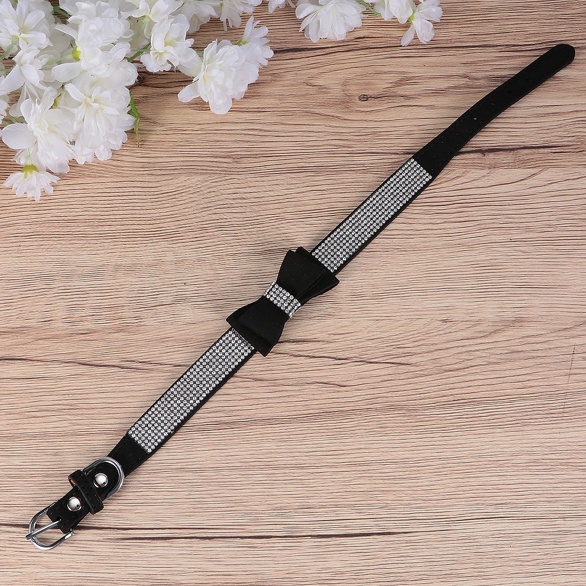 

1Pcs 30x1.5cm Drill Bow Collar Lovely Stylish Pet Dog Cat Neck Chain Bow Tie Photo Accessory Pet Dog Collar