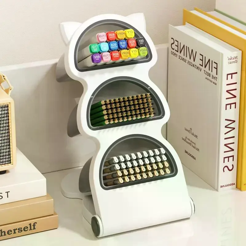 1Set Detachable Slant Insert Pen Holder Multilayer Student Stationery Box For Home Office Desktop Use